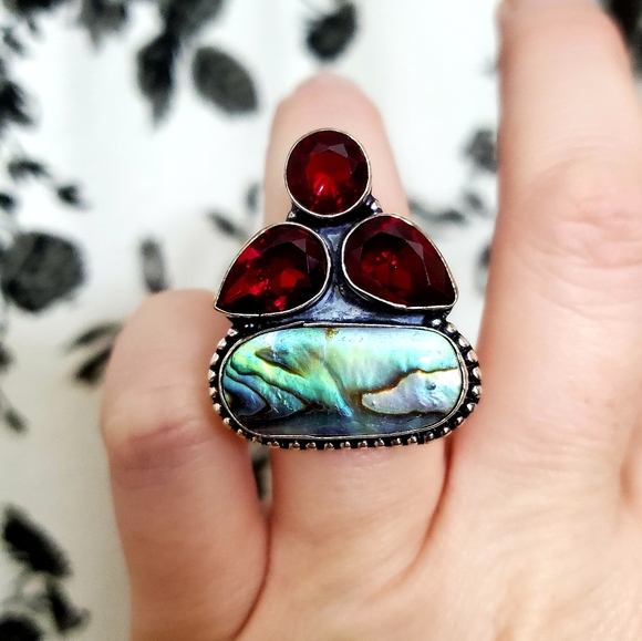 New Abalone Shell & Garnet 925 Silver Ring. - Picture 3 of 9